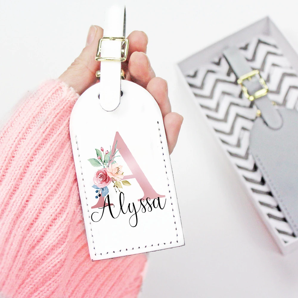 Travel Accessories Gifts For Her - Tag bagasi kulit Pu nama kustom