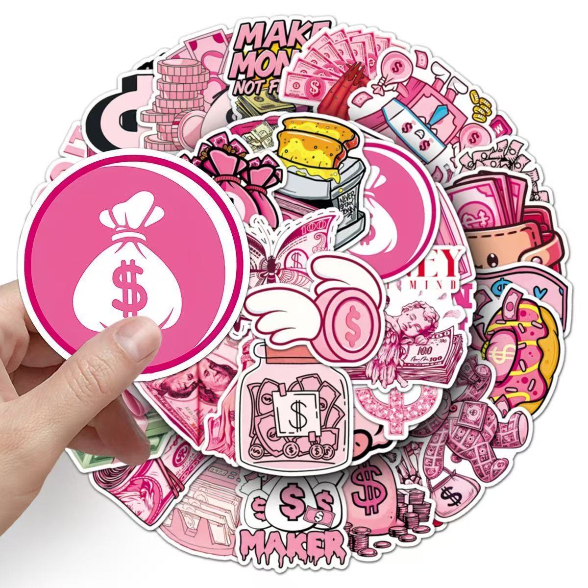 Travel Accessories Pink - 50 Buah Stiker Kartun Koin Dolar