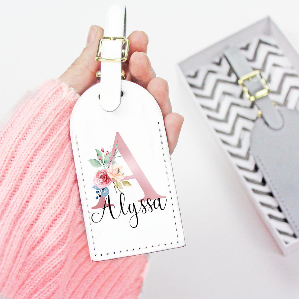 Travel Accessories Gifts For Her - Tag bagasi kulit Pu nama kustom