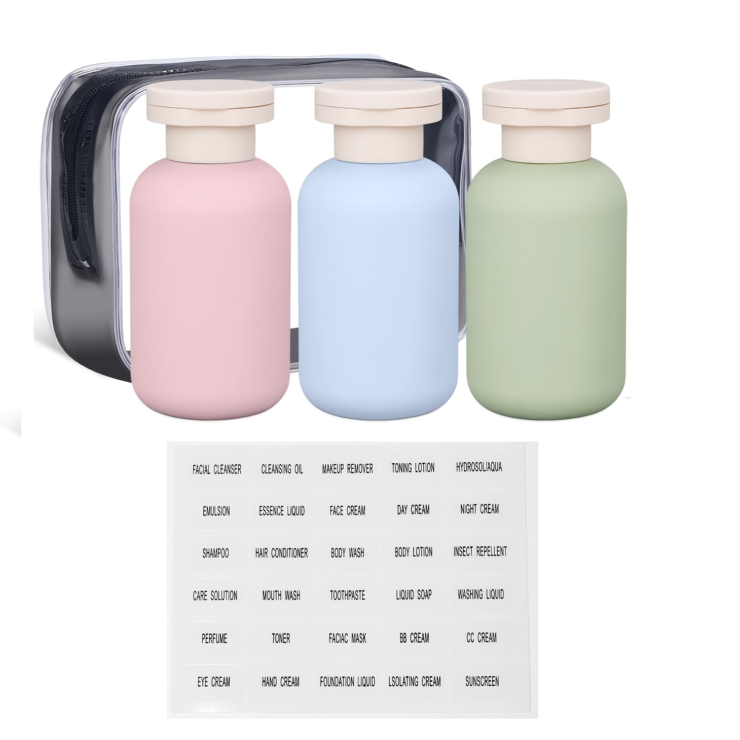 Toiletry Bag Tsa - Botol Perlengkapan Mandi Perjalanan 3.4oz, Set