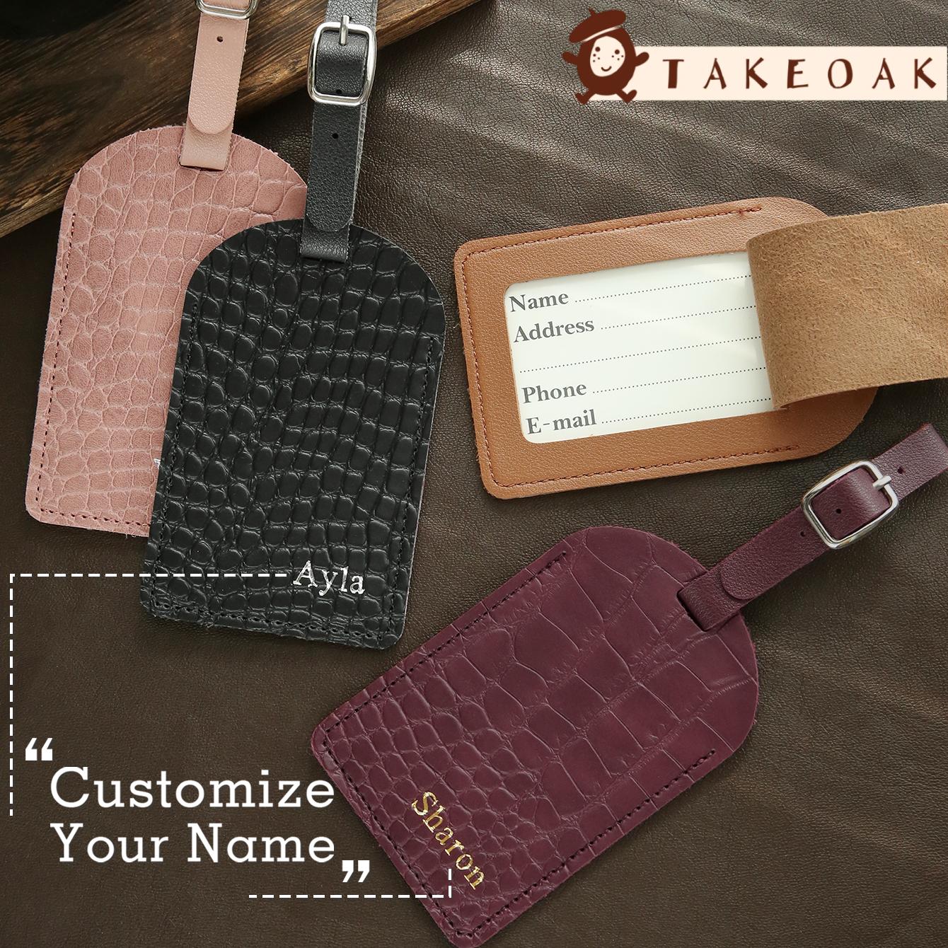 Travel Accessories Pink - Tag Bagasi Kulit Tekstur Croc Nama