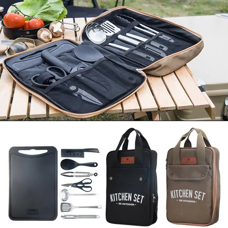 Travel Kitchen Accessories - 8pcs Set Peralatan Masak Camping Portabel
