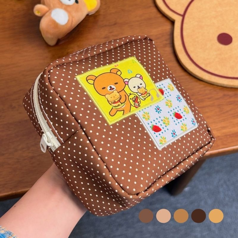 Travel Accessories Needed - Tas Kosmetik Polkadot Coklat Rilakkuma Kawaii